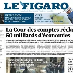 Le Figaro po polsku: nagłówek o finansach publicznych, zdjęcie golfisty i artykuły o Rosji, Europie i edukacji.