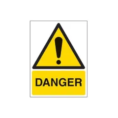 Żółty trójkąt z wykrzyknikiem i napis DANGER. To ostrzeżenie, że coś może być niebezpieczne.