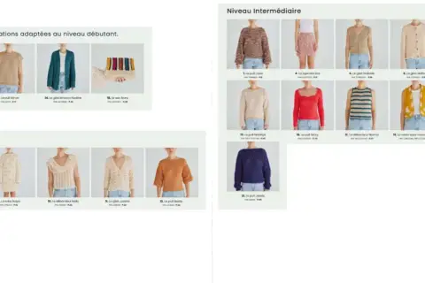 Katalog z dzianinami: sweter po francusku w różnych stylach i poziomach trudności.