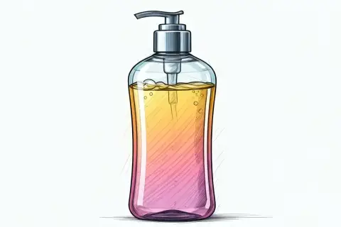 Kolorowy żel pod prysznic w butelce z pompką. Co to znaczy "gel douche"? To francuskie określenie na płyn do kąpieli.