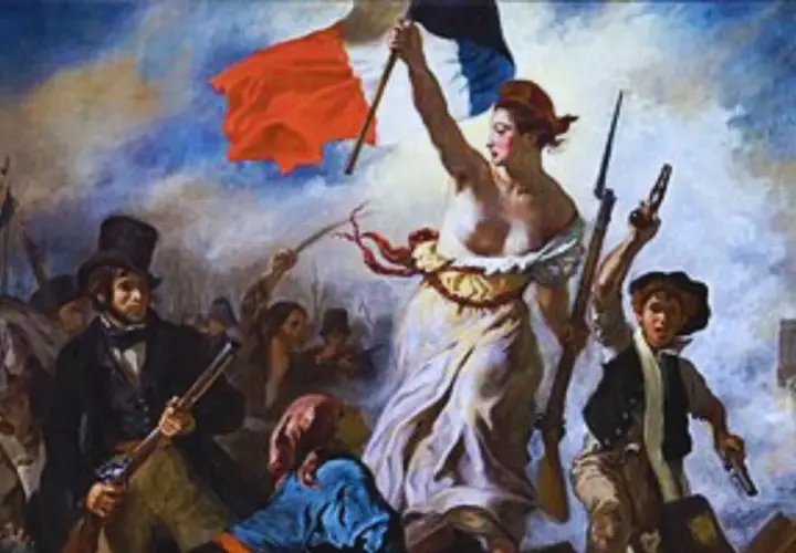 Wolność prowadząca lud, z flagą Francji, symbolizuje, że **liberté co to znaczy** – walkę o wolność i prawa.