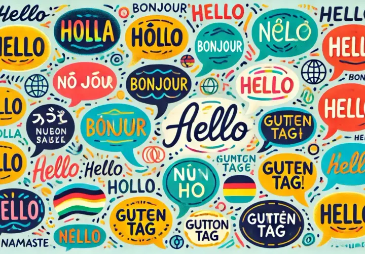 Wiele dymków z napisami "Hello" i "Bonjour" po całym świecie. Mam na imię po francusku, więc "Bonjour" jest mi bliskie.