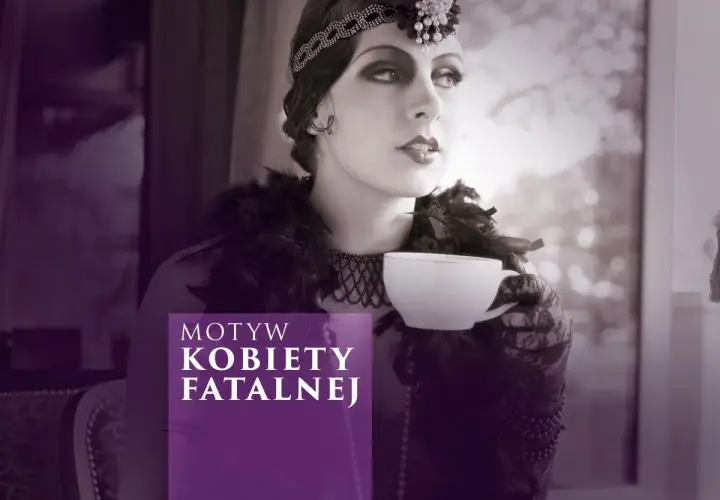 Kobieta w stylu retro, z piórami i biżuterią, pije kawę. Femme fatale - co to znaczy? Tajemnicza elegancja.