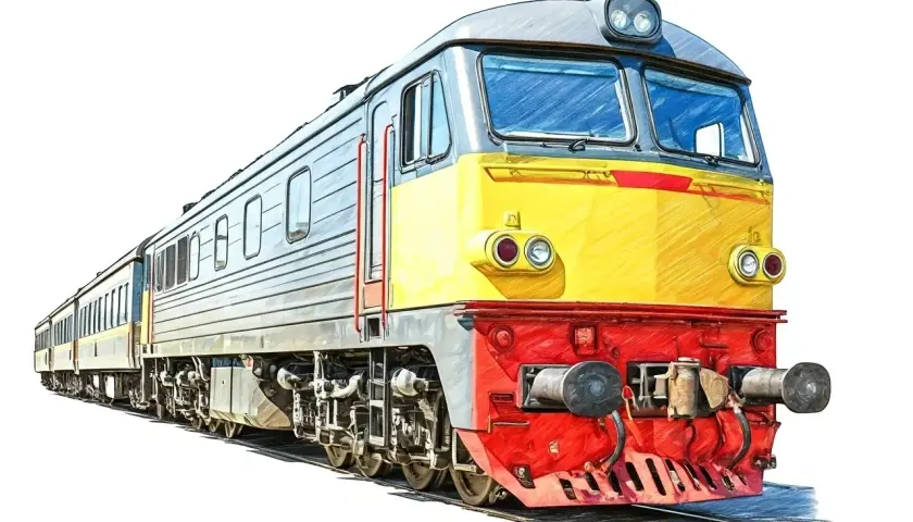 Kolorowy pociąg, symbol podróży i postępu. Ten pociąg to coś więcej niż środek transportu, to obietnica przygody.