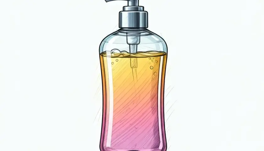 Kolorowy żel pod prysznic w butelce z pompką. Co to znaczy "gel douche"? To francuskie określenie na płyn do kąpieli.