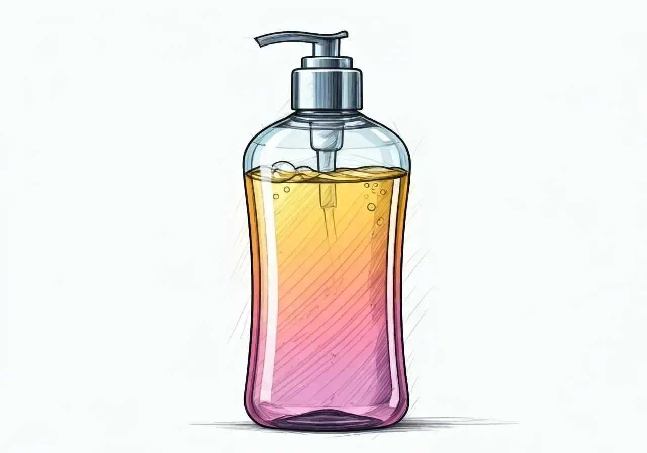 Kolorowy żel pod prysznic w butelce z pompką. Co to znaczy "gel douche"? To francuskie określenie na płyn do kąpieli.